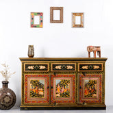 Brush & Timber Handmade Carved Mango Wood Handpainted Sideboard